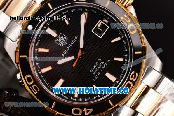 Tag Heuer Aquaracer Calibre 5 Swiss ETA 2824 Automatic Two Tone with Black Dial Stick Markers - Click Image to Close